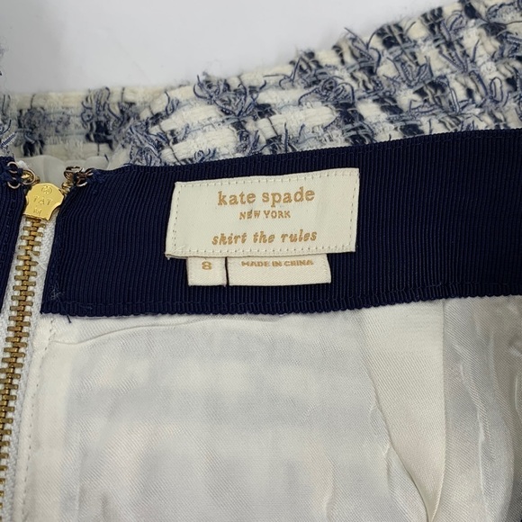 Kate Spade Kylie Skirt the Rules plaid tweed boucle skirt navy white straight 8 - Picture 4 of 4